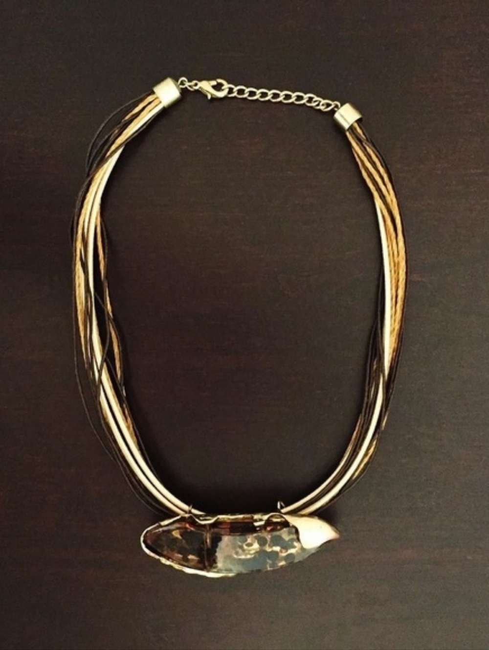Gold White Brown Layered Leopard Stone Women's Necklace